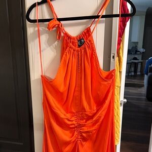 Bright Orange Halter Midi Dress